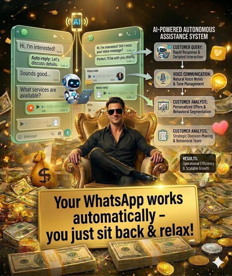 N8N workflow json Professional product thumbnail for the Complete Automation Bundle, showcasing WhatsApp message automation, AI video generation, and social media posting tools, with vibrant cinematic lighting, bold text highlighting ‘Unlock the Power of Our Complete Automation Bundle’, modern tech-style design, 3D depth, and eye-catching composition for e-commerce listing.”