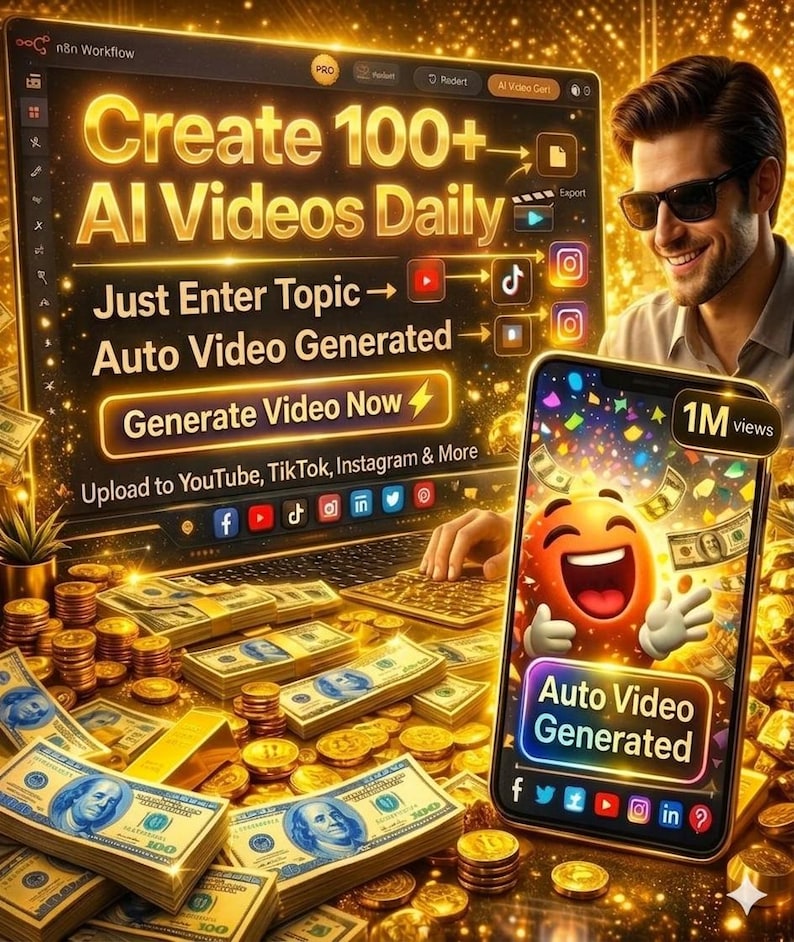 faceless video creation automation example showing AI generated video pipeline from topic input to final content output