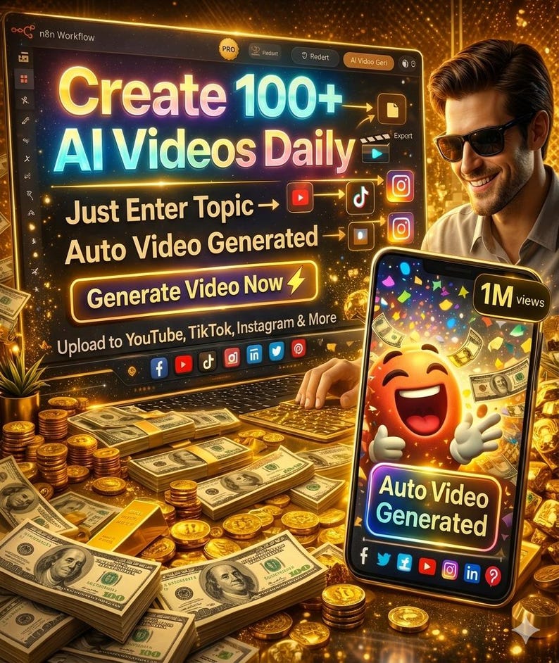 faceless video creation automation example showing AI generated video pipeline from topic input to final content output