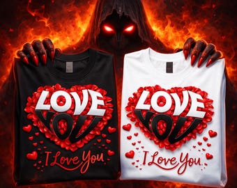Valentine's Day Couple T-Shirt, Matching Love Quote, Rose Heart Design (PNG, PDF