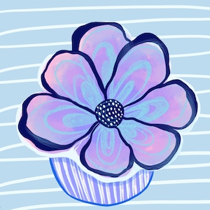 Purple cupcake flower, digital art print, floral wall art, maximalist art, gallery, instant download