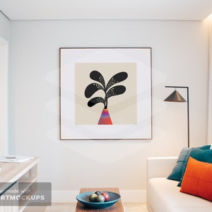 Retro mid century black spotted leaves art print