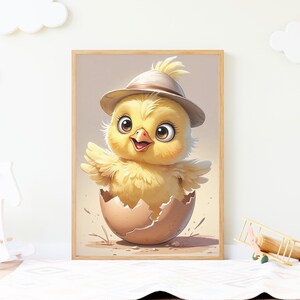 Cute Baby Chick Wall Art, Cute Chicks Poster, Baby Chick Wall Decor, Anthropomorphic Animal Poster, Kids Room Wall Art, Digital Download