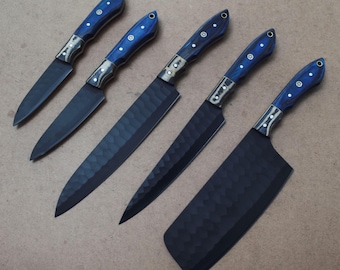 Handgemaakte damaststalen koksmessenset keukenmessenset vlijmscherp # A-15