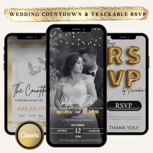 Online Wedding Invitation with RSVP, Wedding Website for Guests, Digital Wedding Invite, Minimalist Canva Template, countdown timer, Evite