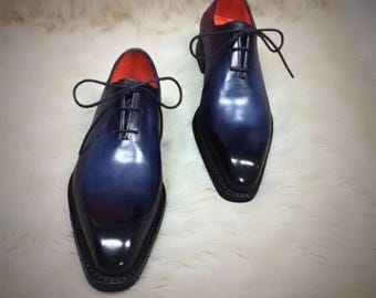Men’s Handmade Two-Tone Leather Oxford Wholecut Shoes