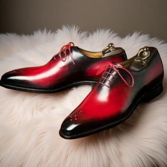 Men's Handmade Red & Black Leather Oxford Brogue Shoes - Etsy Israel