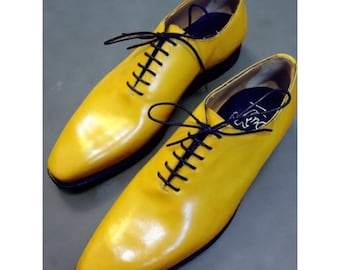 Men's Handmade Yellow Oxford Dress Shoes – Wholecut Leather Design