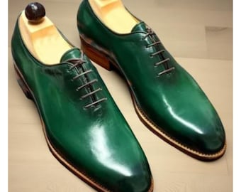 Men’s Handmade Green Leather Oxford Lace-Up Formal Dress Shoes