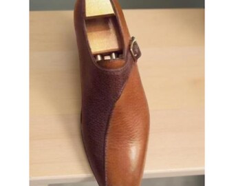 Herren handgefertigte braune Leder Monk Strap formelle Anzugschuhe