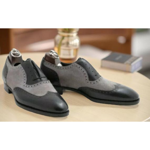 Hand Made Black Gray Tan Leather Oxford Wingtip‎ Size 14 Men main image 3
