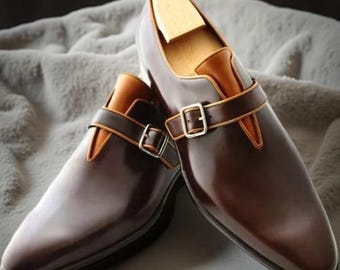 Handmade Leather Monk Strap Shoes: Goodyear Welt, Calfskin Upper