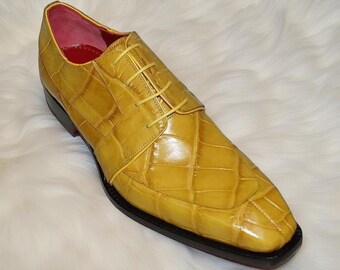 Men's Handmade Yellow Leather Lace-Up Shoes – Formal & Casual Wear