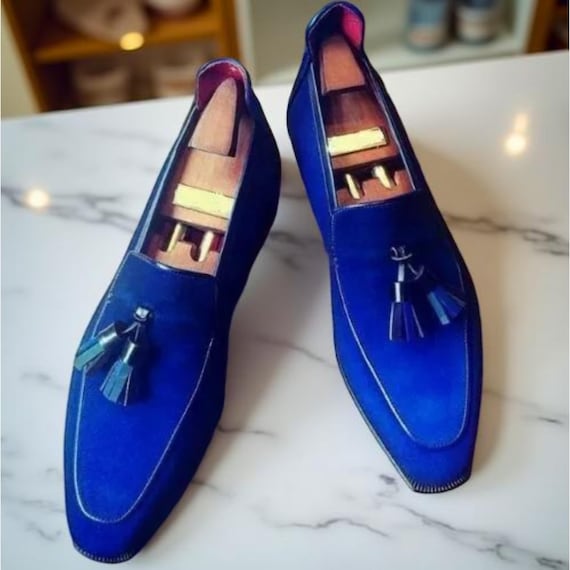 blue dress for baby girl Men's Royal Blue Handmade Suede Monk Strap Shoes – Rebels Market main image 1