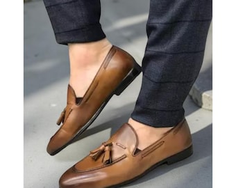 Men’s Handmade Brown Leather Loafer Shoes – Casual & Dress