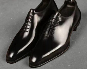 Men's Handmade Black Leather Oxford Whole-Cut Dress Shoes