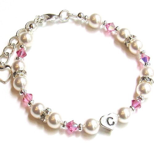 Personalized Birthstone Initial Charm Bracelet Little Girls Etsy
