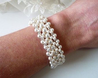 Wedding Jewelry for Brides, Pearl Cuff Bracelet, Wedding Bracelet, White OR Ivory Pearl Vintage Style Bridal Bracelet Jewelry for Brides