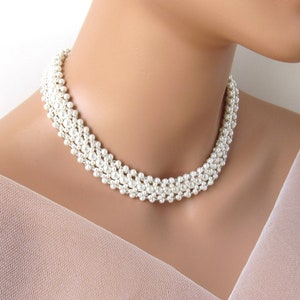 Pearl Choker Statement Necklace Multi Strand, WHITE OR IVORY Pearl, Pearl Choker Bridal, Pearl Choker Wedding, Pearl Jewelry Gift for Her