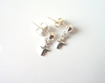 Small Cross Earrings Silver, Dangle Earrings with Cross, Religious Jewelry, Gift for Girls Granddaughter Daughter, Christian Jewelry