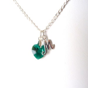 May Birthstone Necklace For Girls, Sterling Silver Initial Necklace, Emerald Birthstone Necklace, Child Jewelry, Gift for Granddaughter