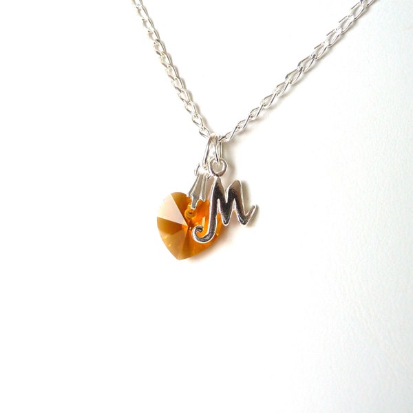 November Birthstone Necklace, Personalized Jewelry, Sterling Silver Initial Necklace, November Birthday Gift for Girls, Childrens Jewelry