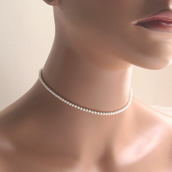 Dainty Gold Pearl Choker, 3MM Seed Pearl Necklace, White OR Ivory Pearl, Tiny Pearl Choker, Thin Beaded Pearl Mini Pearl, Gift for Her