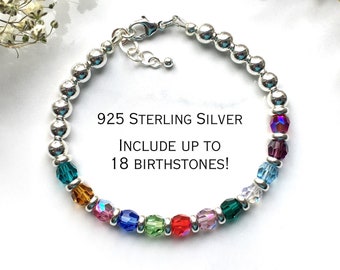 Pulsera de plata de ley para abuelas y madres, pulsera con piedras de nacimiento familiares, joyería con múltiples piedras de nacimiento, regalo de cumpleaños para mamá y abuela o del Día de la Madre.