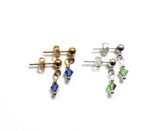Birthstone Earrings Girls, Choice of Birthstone, 14K Gold OR Sterling Silver, Tiny Dangle Earrings, Birthstone Jewelry Personalized Earrings