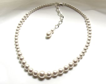 Graduated Pearl Necklace Wedding, Backdrop Necklace White Pearl Ivory Pearl CHOOSE COLOR & SIZE Pearl Necklace for Women Single Strand Pearl