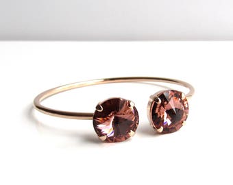 Rose Gold Bangle, Rose Gold Bracelet Crystal, Blush Bridesmaid Gift, Open Cuff Bracelet Rose Gold Bracelet Bridesmaid Blush Rose Bracelet