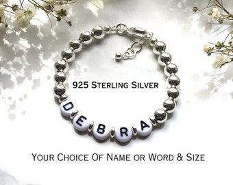 Custom Word Bracelet Or Name Bracelet, 925 Sterling Silver Personalized Jewelry, Initials Letter Beaded Bead Grandma Bracelets for Mom Mama