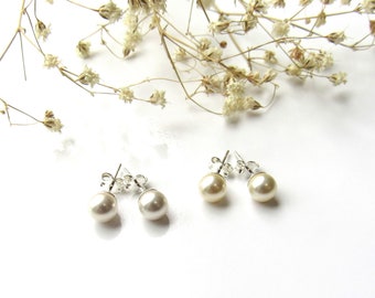 Pearl Stud Earrings Sterling Silver, 6MM Pearl Earrings, White OR Ivory Pearl Earrings Stud, Dainty Pearl Studs, Simple Pearl Earrings