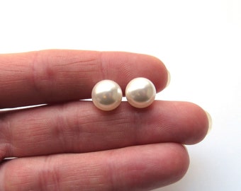 Big Pearl Earrings Studs, 10MM Pearl Earrings, White OR Ivory Pearl Bridal Earrings, Bridesmaid Earrings, Wedding Jewelry, Pearl Ball Studs