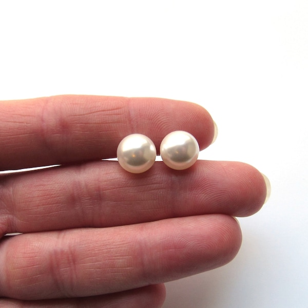 Big Pearl Earrings Studs, 10MM Pearl Earrings, White OR Ivory Pearl Bridal Earrings, Bridesmaid Earrings, Wedding Jewelry, Pearl Ball Studs