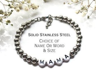 Custom Word or Name Bracelet Stainless Steel, Nana Bracelet, Mama Bracelet, Personalized Gift Jewelry for Grandma Mimi Gigi Bracelet Mom
