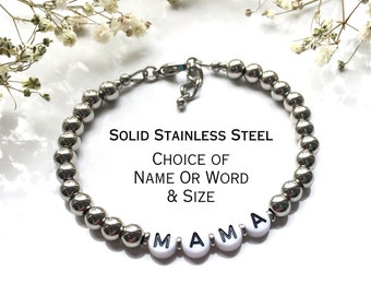 Custom Word or Name Bracelet Stainless Steel, Nana Bracelet, Mama Bracelet, Personalized Gift Jewelry for Grandma Mimi Gigi Bracelet Mom