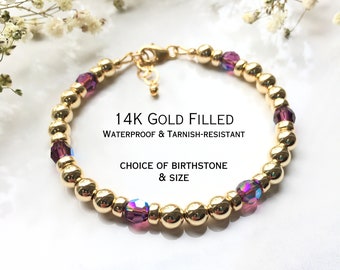 Personalized Birthstone Bracelet For Women, 14K Gold Filled Birthstone Jewelry, Custom Bracelets for Mom Grandma, Bracelet Women Birthstones