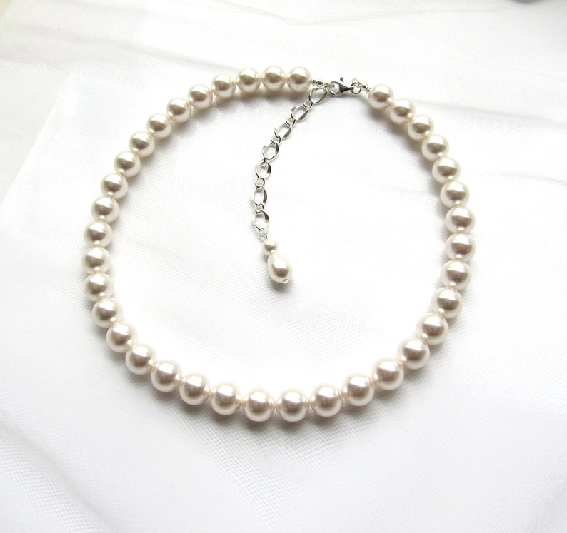 Chunky Pearl Necklace, Large 10MM Pearls, Backdrop Necklace, White Pearl or Ivory Pearl, Big Pearl Choker Necklace One Strand Pearl Necklace image 2