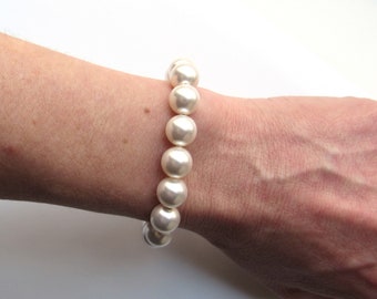 Chunky Pearl Bracelet, Large Pearl Bracelet, 10MM Round White OR Ivory Pearl, Big Pearl Bracelet, Gift for Her, Wedding Jewelry Bridal