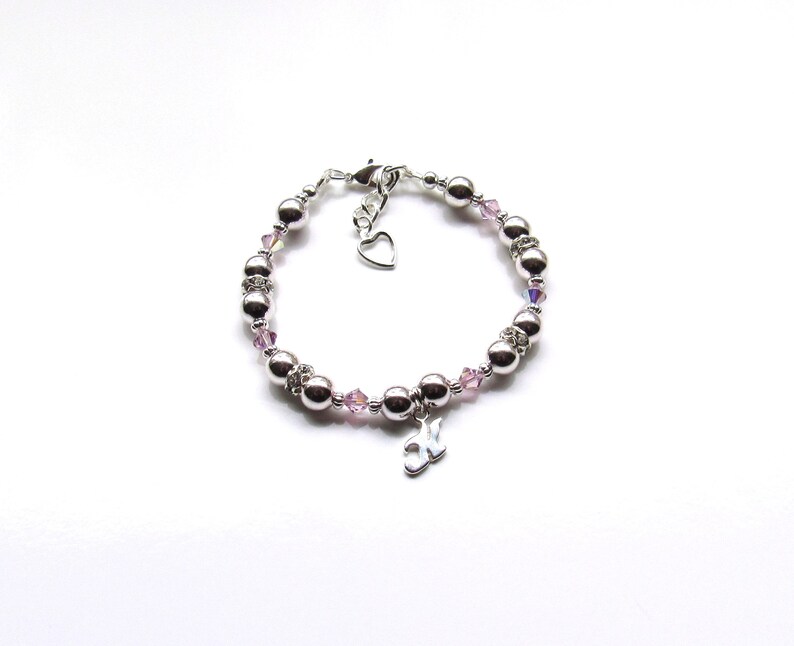 Childrens Jewelry Birthstone Bracelet Silver Initial Charm Etsy
