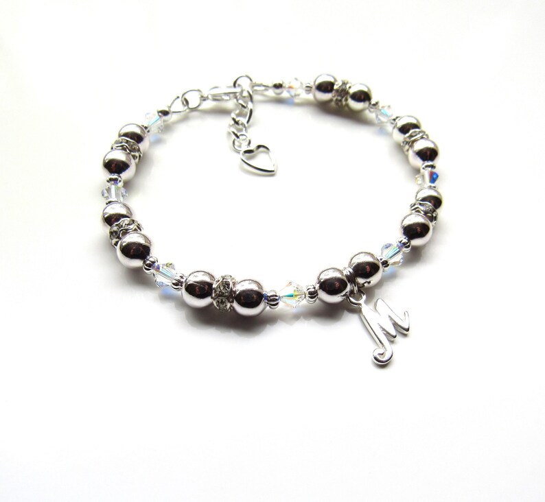 Childrens Jewelry Birthstone Bracelet Silver Initial Charm | Etsy