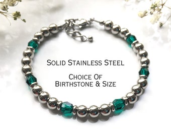 Personalized Birthstone Bracelet For Women, Stainless Steel Birthstone Jewelry, Custom Bracelets for Mom, Bracelet Women Birthstones