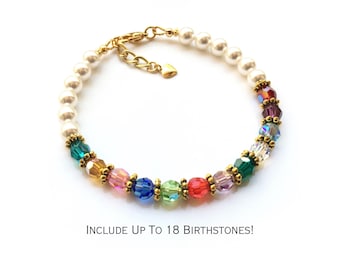 Pulsera para madres con hasta 18 piedras de nacimiento, pulsera familiar, regalo de cumpleaños para la abuela, regalo del Día de la Madre para mamá y abuela.