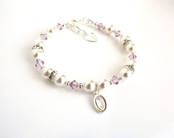 June Birthstone Bracelet, Childrens Jewelry, Child Bracelet Personalized, Girls Initial Bracelet, Childrens Birthstone Jewelry, Girl Jewelry