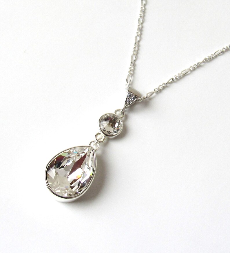 Silver Clear Crystal Teardrop Necklace, CHOICE OF LENGTH, Teardrop Necklace Bridesmaid Teardrop Necklace Wedding, Gift for Mom Wife image 1