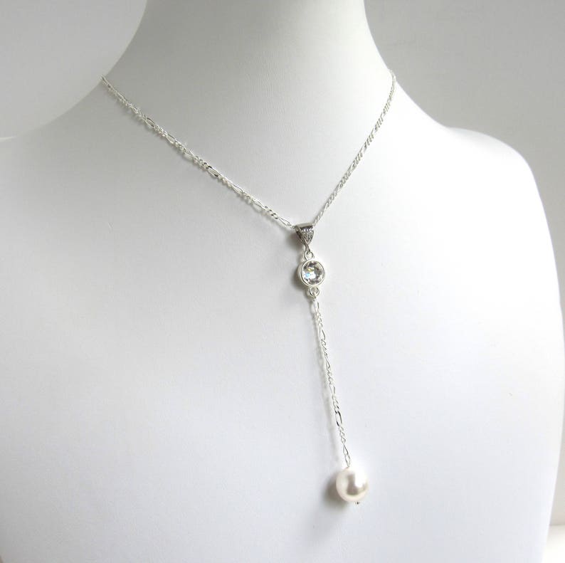 Y Drop Necklace Lariat Necklace Crystal with Pearl Drop Lariat Necklace Wedding Lariat Necklace Chain Y Necklace Silver Lariat Necklace