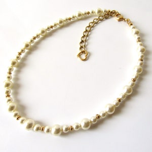 Girls Pearl Necklace, Flower Girl Jewelry, WHITE or IVORY Pearl & Gold ...