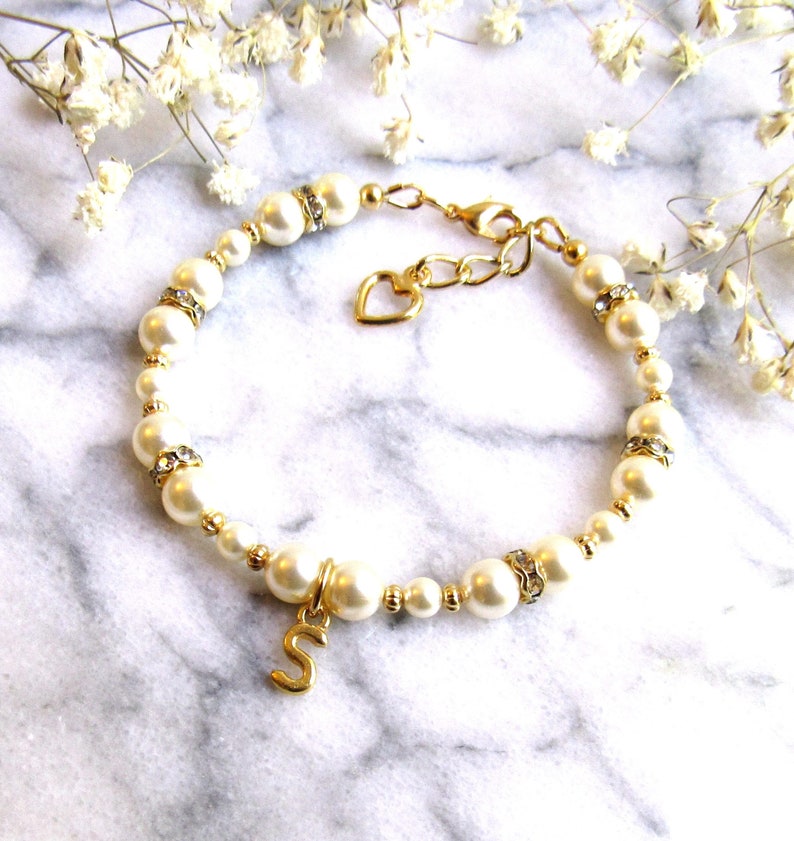 Flower Girl Jewelry Gold, Flower Girl Jewelry Set, Flower Girl Gifts, Flower Girl Pearl Necklace Bracelet, Flower Girl Bracelet Personalized image 2