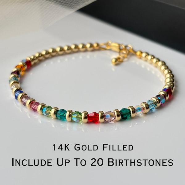 Dainty 14K Gold Filled Custom Family Birthstone Bracelet, Mothers Grandma Bracelet Multi Stone Jewelry, Meaningful Mothers Day Gift For Wife